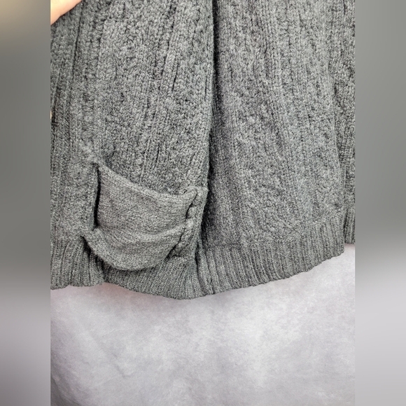 Aran Crafts Merino Wool Chunky Cable Knit Open Front Cardigan‎ Sweater Grey M/L - Picture 4 of 9